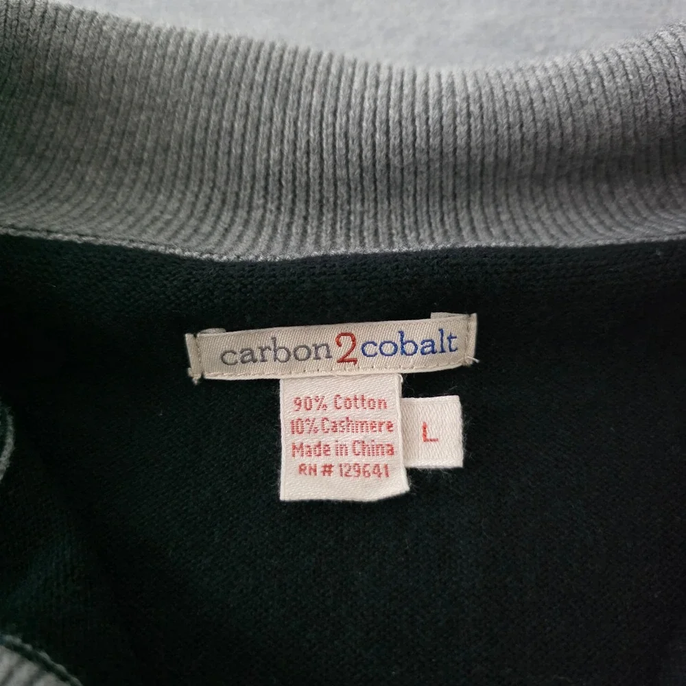 Carbon2Cobalt Mens Black Cotton Cashmere Button Mock Neck Pullover Sweater L